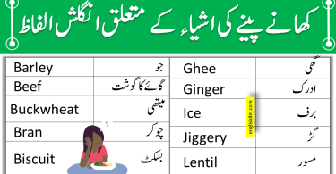 Food Vocabulary Words In English With Urdu Meanings