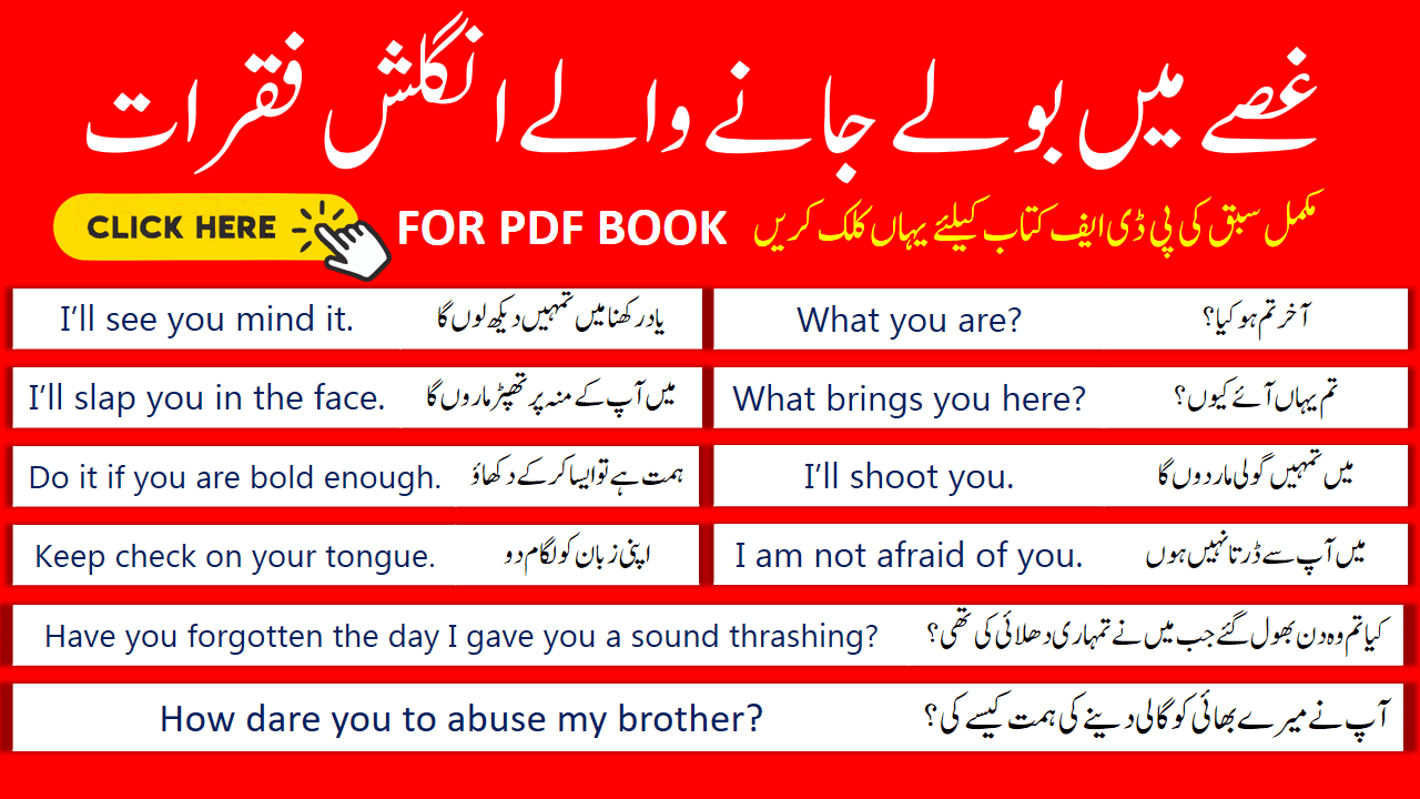 40 English to Urdu Sentences to use in Anger | Rage Sentences