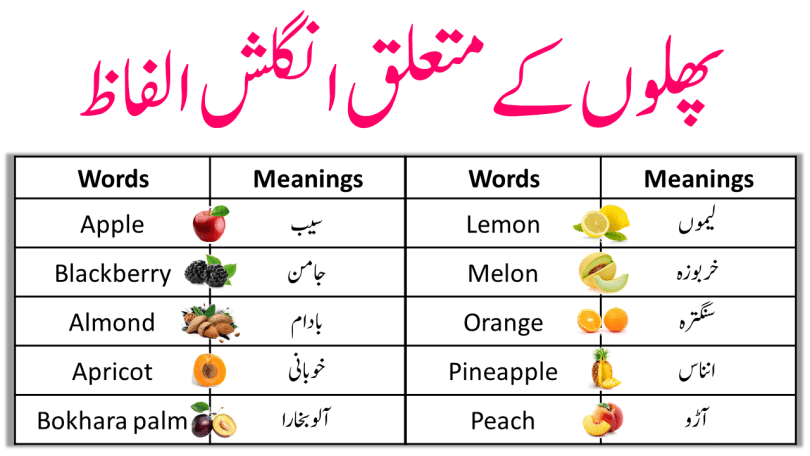 Fruits Vocabulary Words In English With Meanings In Urdu