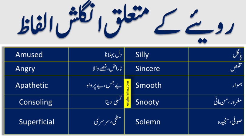 Attitude Vocabulary Words With Urdu Meanings