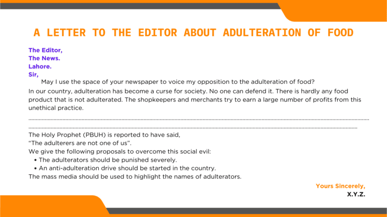 A Letter To The Editor About Adulteration of Food