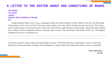 A Letter To The Editor About Bad Conditions of Roads