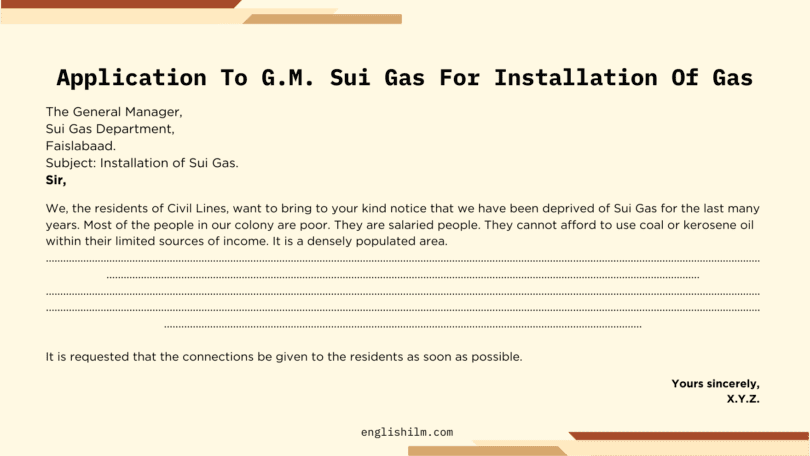 An Application To G.M. Sui Gas For Installation Of Gas | Method