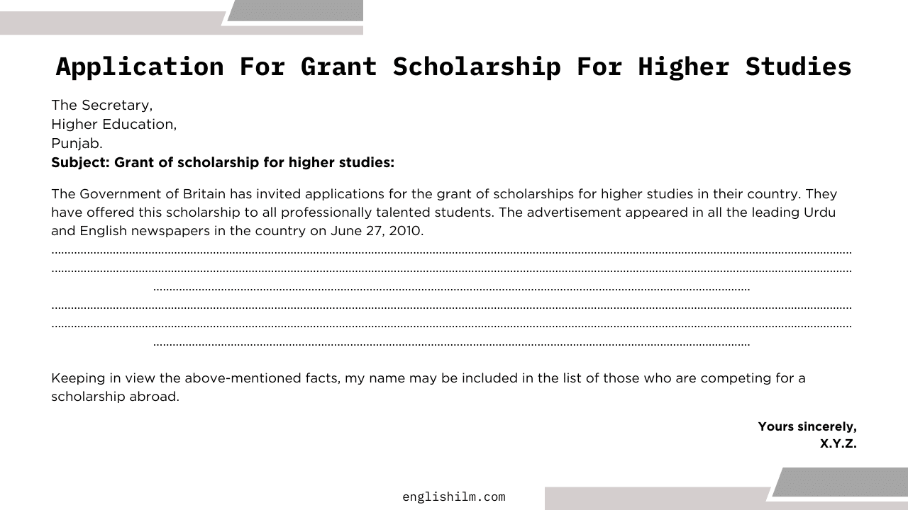 An Application For Grant Scholarship For Higher Studies | Method