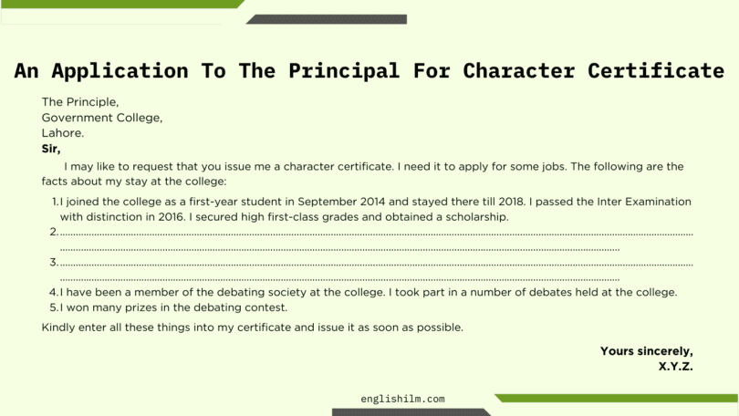 An Application To The Principal For Character Certificate | Method