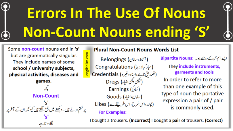 Common Errors In The Use Of Noun | Non-Count Nouns In Urdu