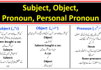 Subject, Object, Pronoun and Personal Pronoun In English To Urdu