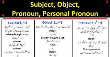 Subject, Object, Pronoun and Personal Pronoun In English To Urdu