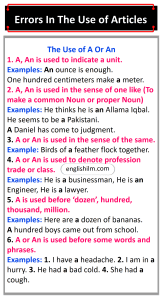 Has An Errors In The Use Of Articles | Common Mistakes and Practices