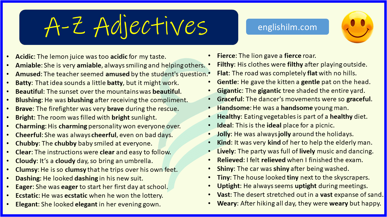 Adjective Usage and List of Examples in English Grammar