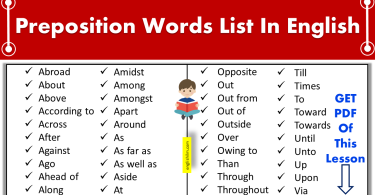 150+ Preposition Words List In English | Preposition