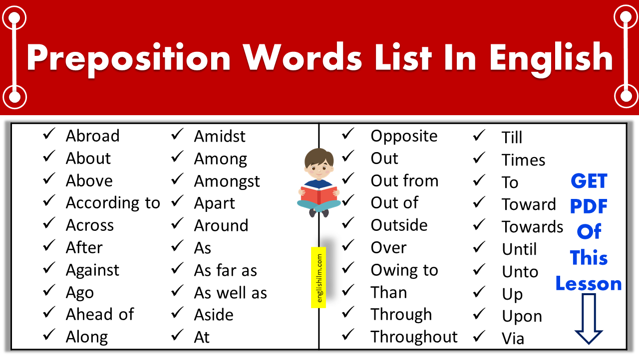 150+ Preposition Words List In English | Preposition - Englishilm