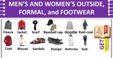 Men's Women's Outside, Formal, and Footwear | Pictures Vocabulary