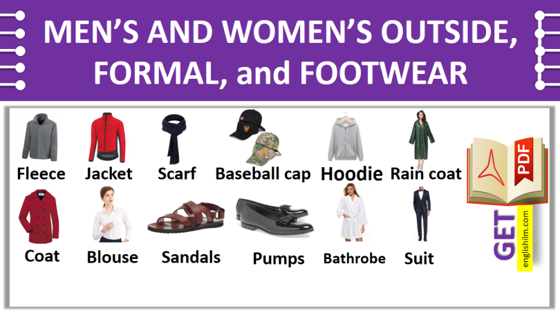 Men's Women's Outside, Formal, and Footwear | Pictures Vocabulary