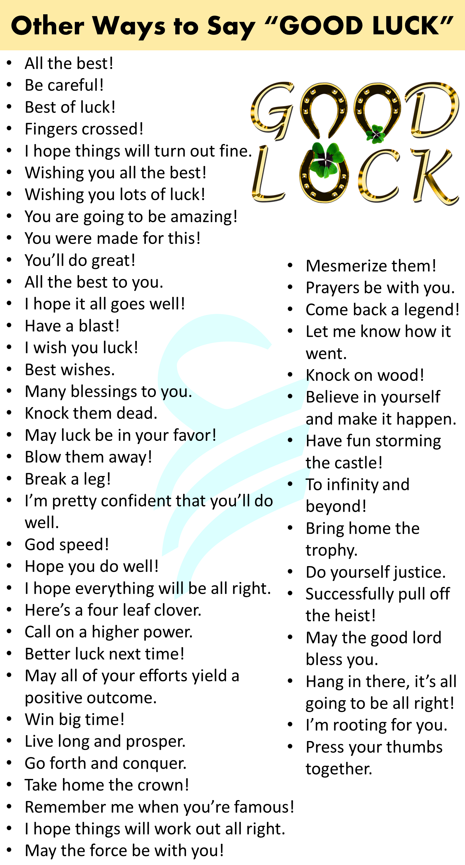 20+ Other Ways to Say “Good Luck”   Good Luck Synonyms • Englishilm