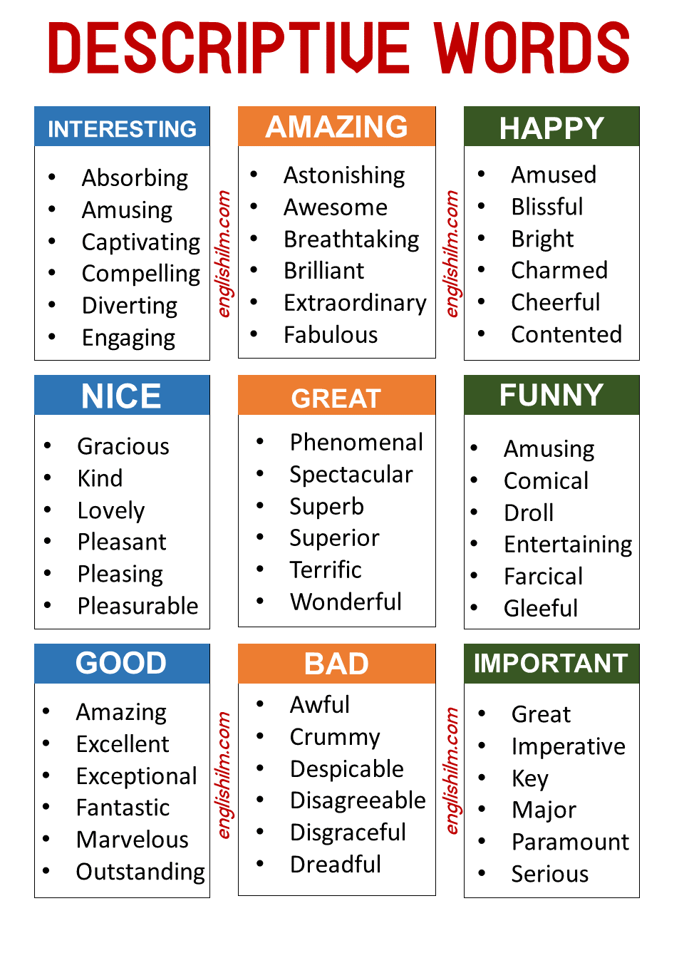 700+ Describing Words With Useful Examples | Descriptive Words