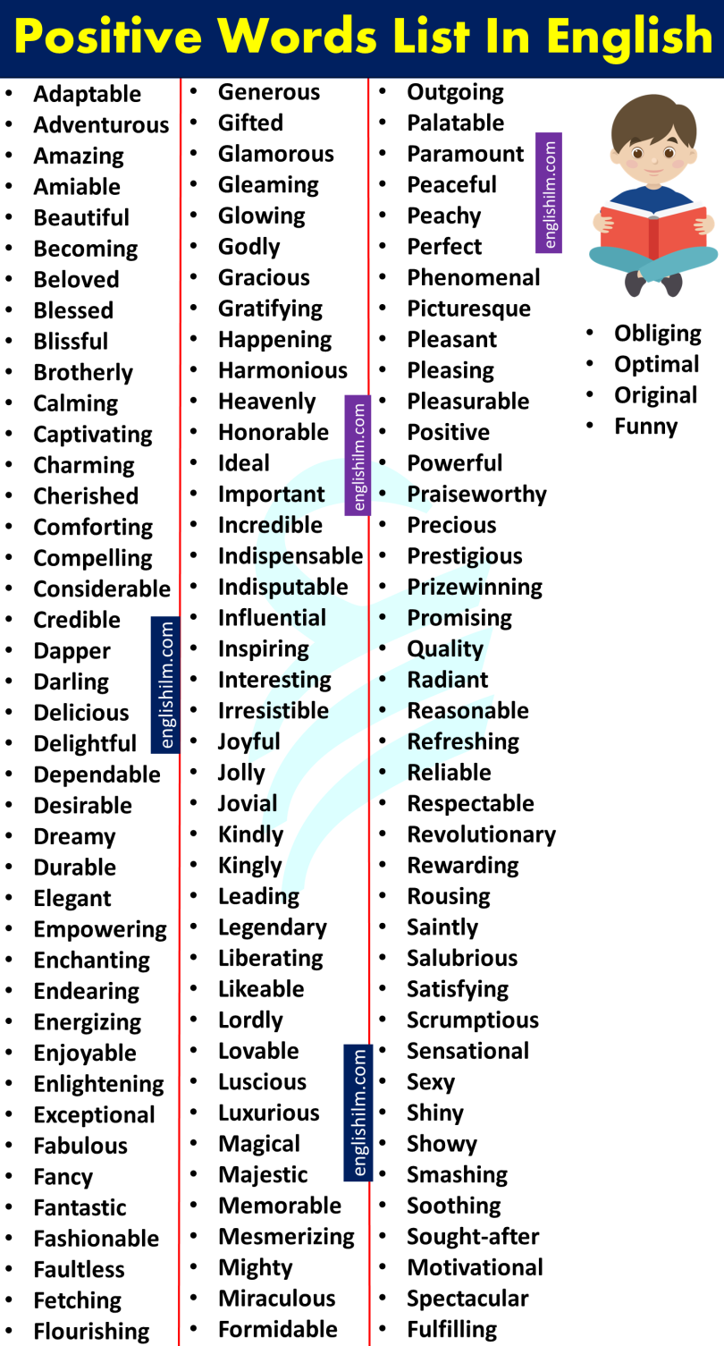 1000+ Positive Words List In English | A To Z English Words • Englishilm