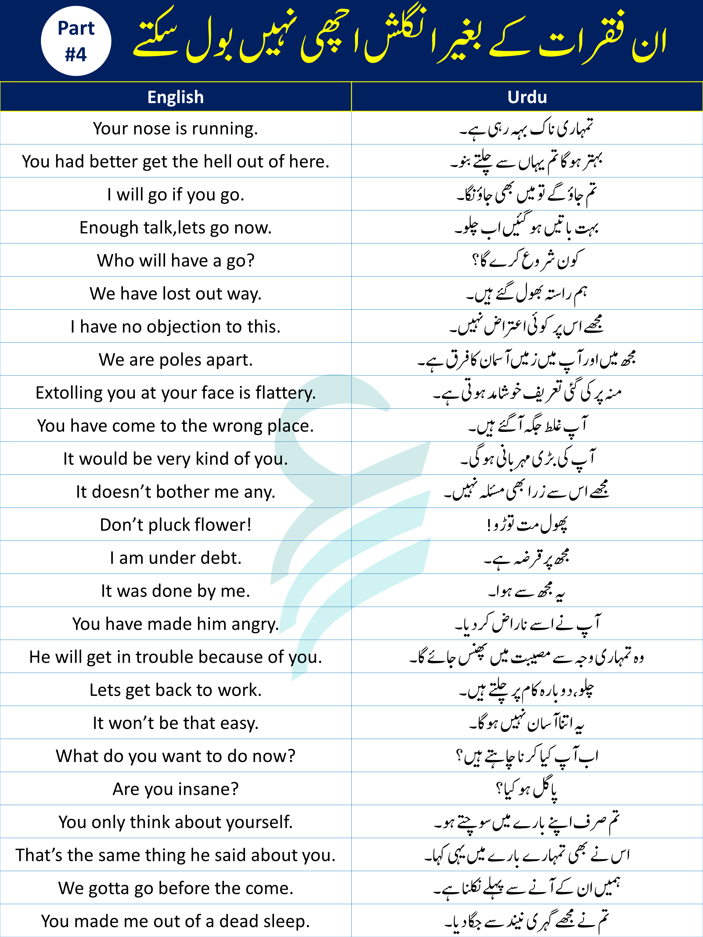 Daily Use English Sentences With Urdu Translation Part 4 | PDF