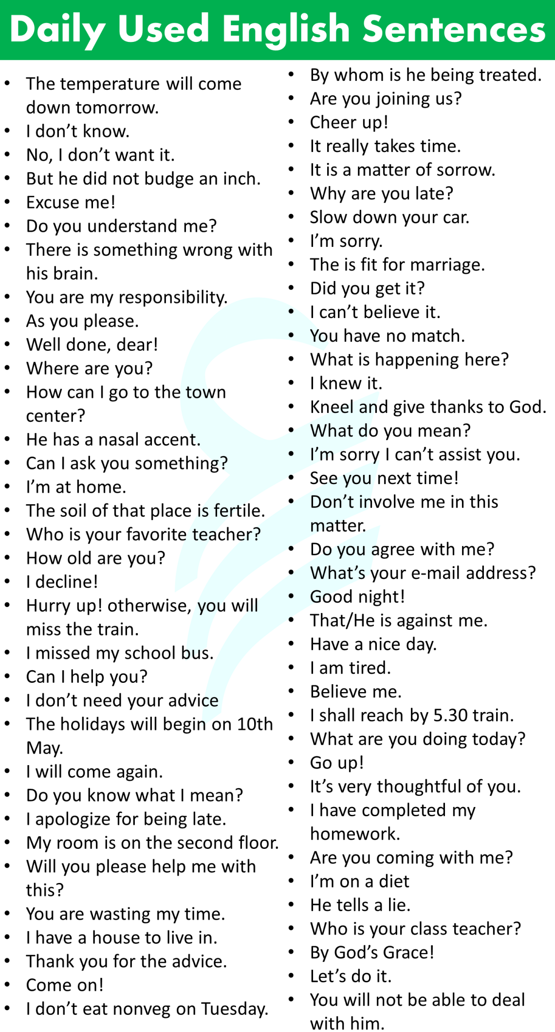 700+ Daily Used Sentences In English | Download PDF • Englishilm