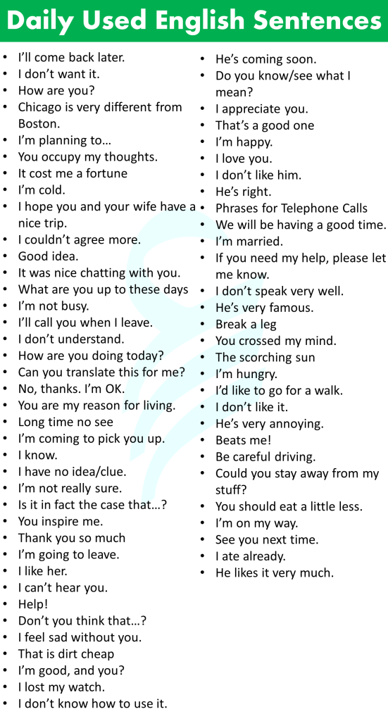 700+ Daily Used Sentences In English | Download PDF • Englishilm