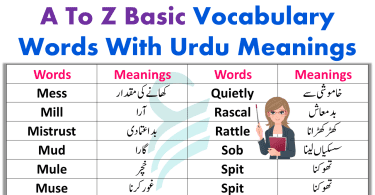 A To Z Basic Vocabulary Words With Urdu Meanings