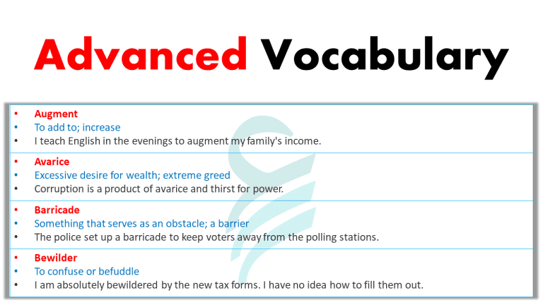 Advanced Vocabulary Words List With Meanings and Examples List 1