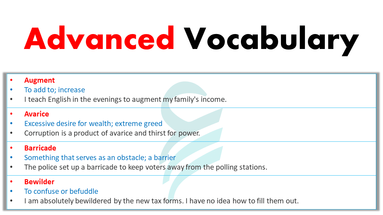 Advanced Vocabulary Words List With Meanings And Examples List 1 