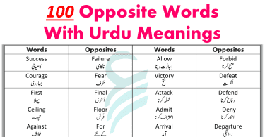 100 Opposite Words List With Urdu Meanings | Antonyms