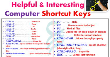 Very Helpful and Interesting Computer's Shortcut Keys