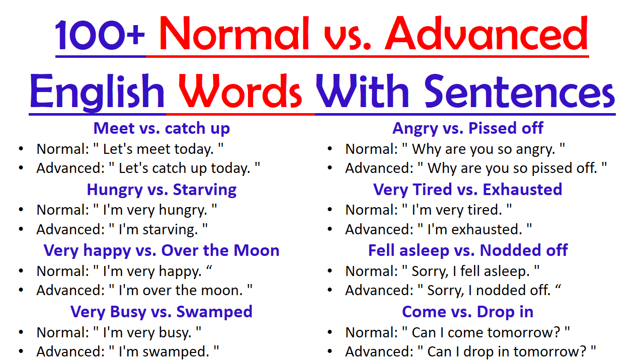 Normal Vs Advanced English Words With Sentences | Download PDF