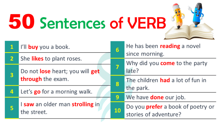 50 Sentences of Verb | Sentences Examples In The Use of Verb