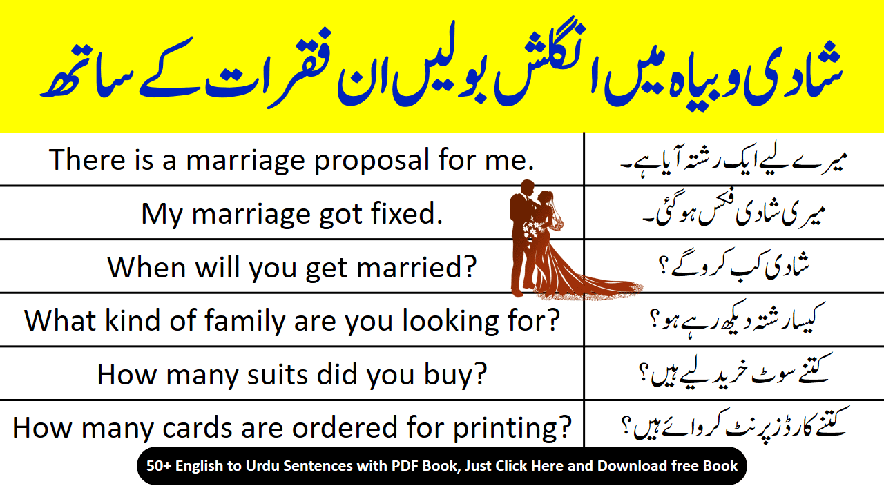 Sentences for Wedding Ceremony | Urdu Sentences For Wedding