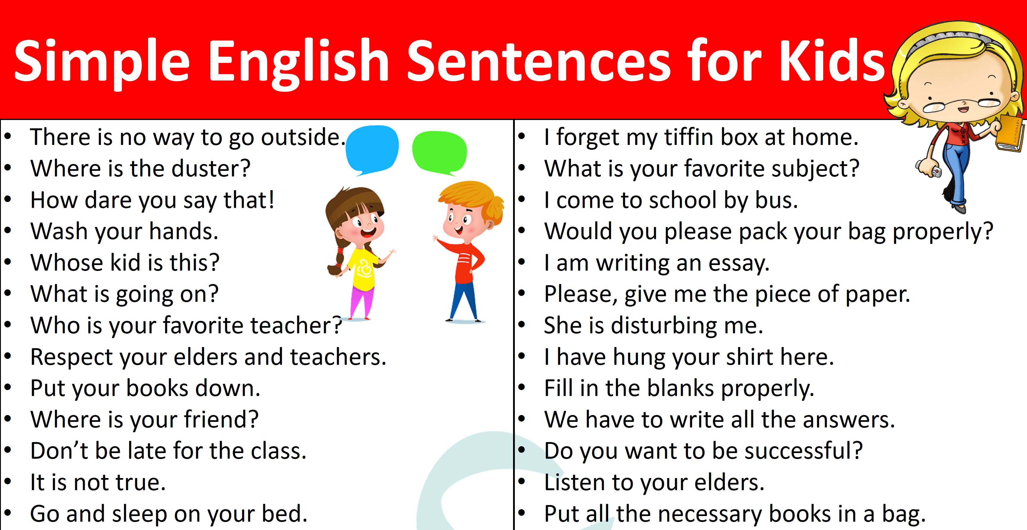 100 Simple and Easy English Sentences For Kids | Sentences