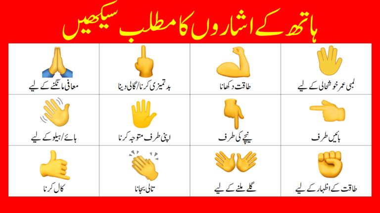 Hand Gesture Emojis with Urdu Meanings | Hand Signs in Urdu