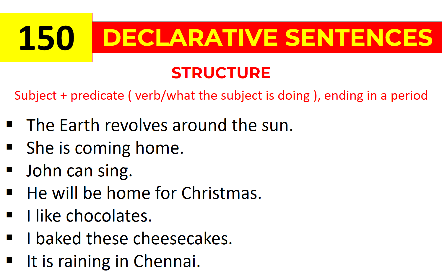 Declarative Sentence: Definition with 150 Example Sentences