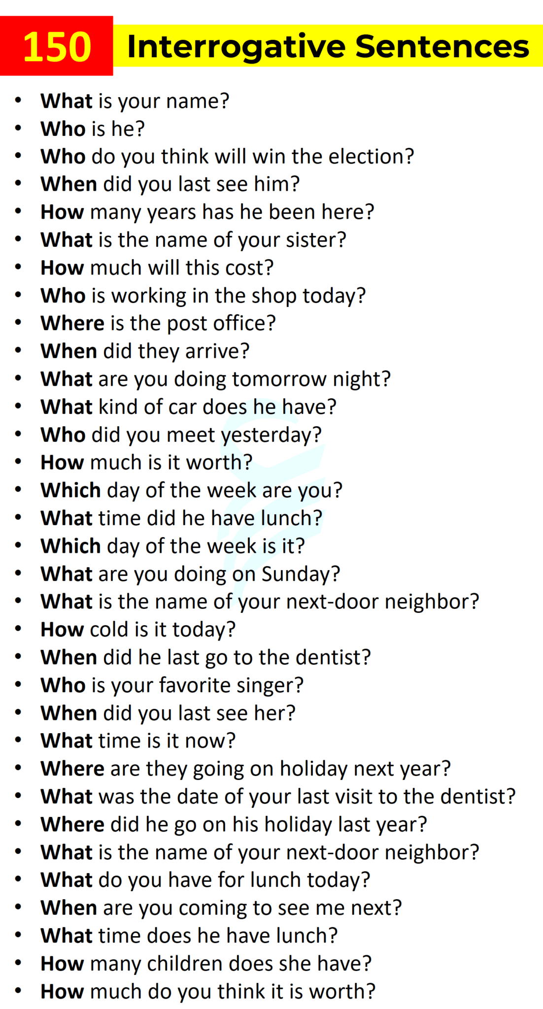 150+ Interrogative Example Sentences In English • Englishilm