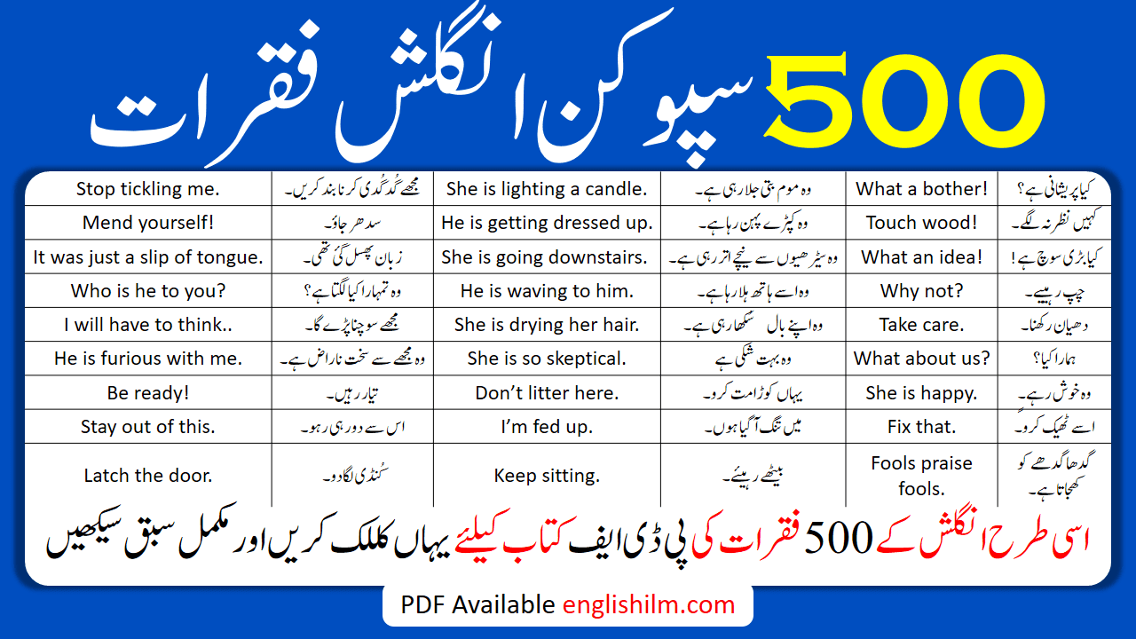 500 English Sentences with Urdu/Hindi Translation | PDF