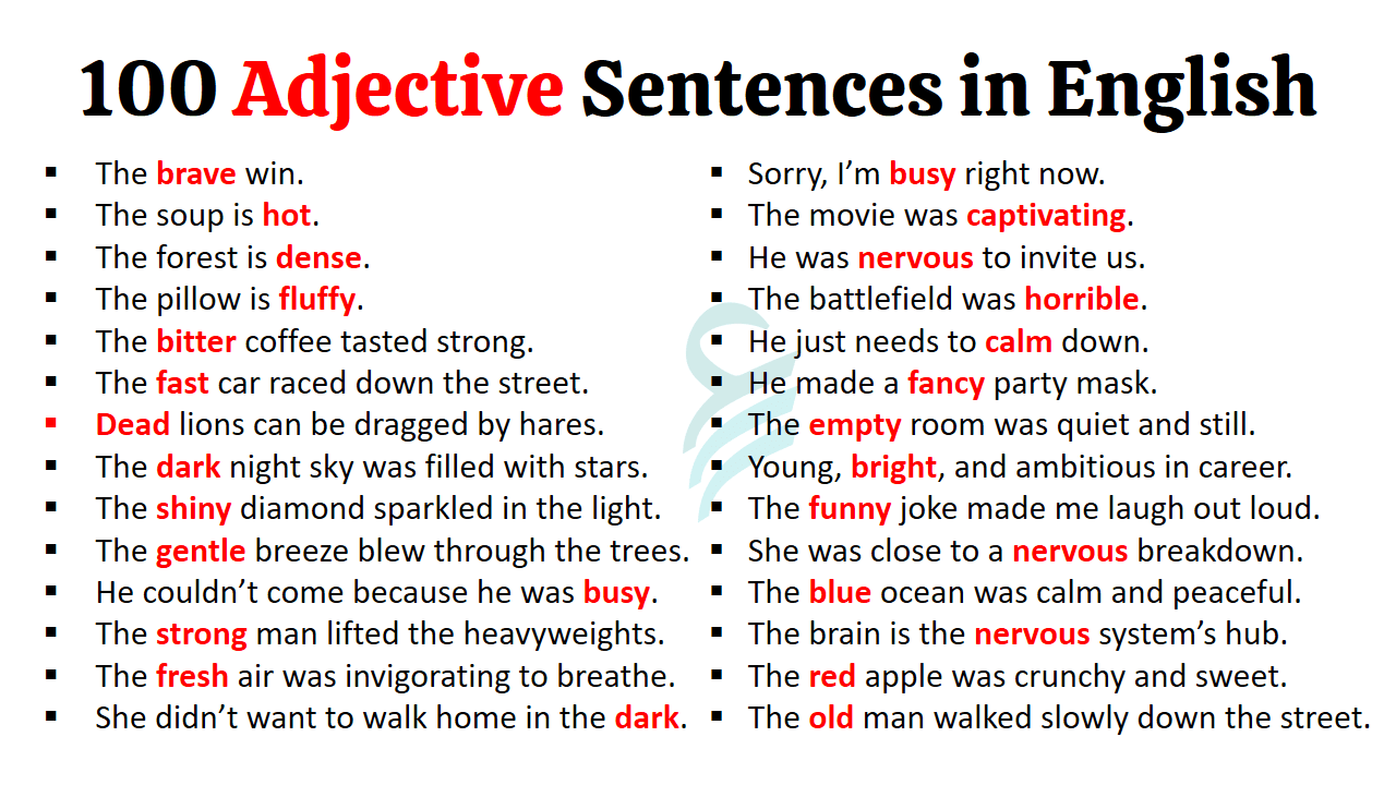 100 Examples of Adjectives Used in English Sentences