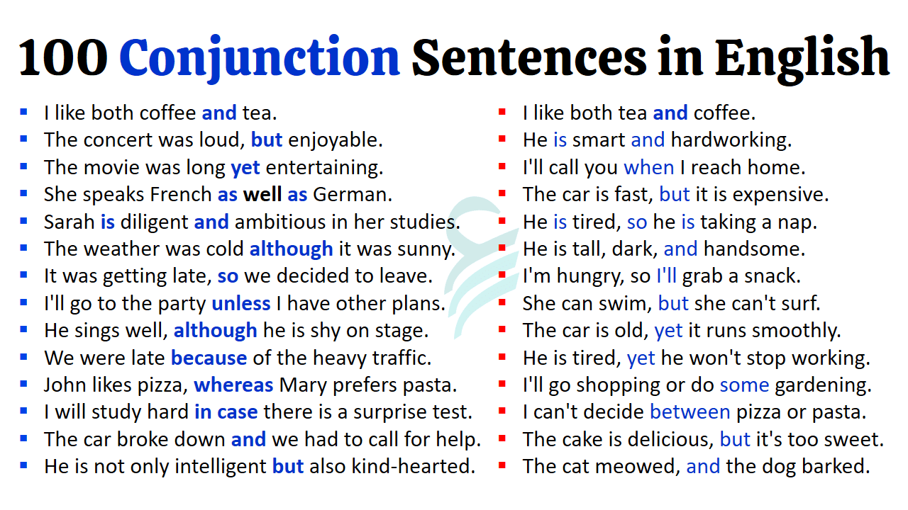 Conjunctions Used in Sentences | 100 Example Sentences