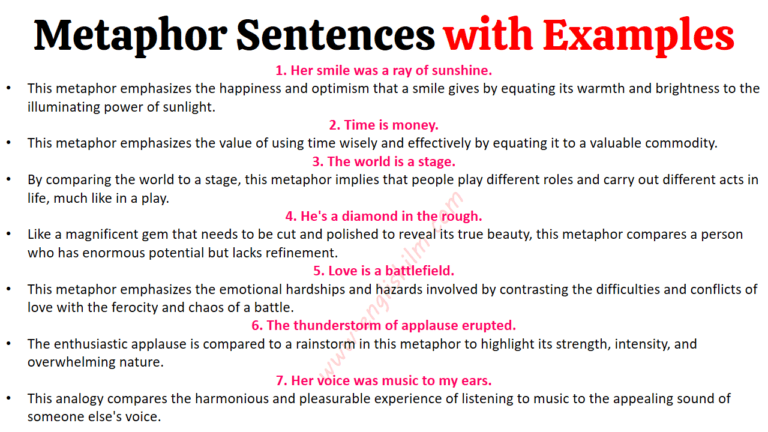 What are Metaphor Sentences | Examples of Metaphor Sentences