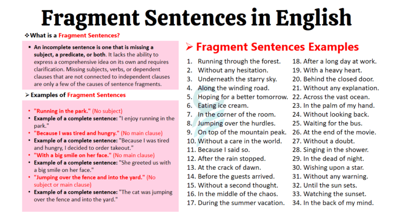 Sentence Fragment in English with Useful Examples
