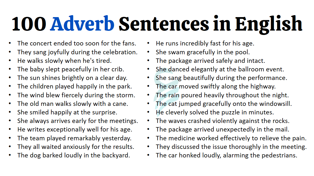 100 Examples of Adverbs Used in Sentences | Example Sentences