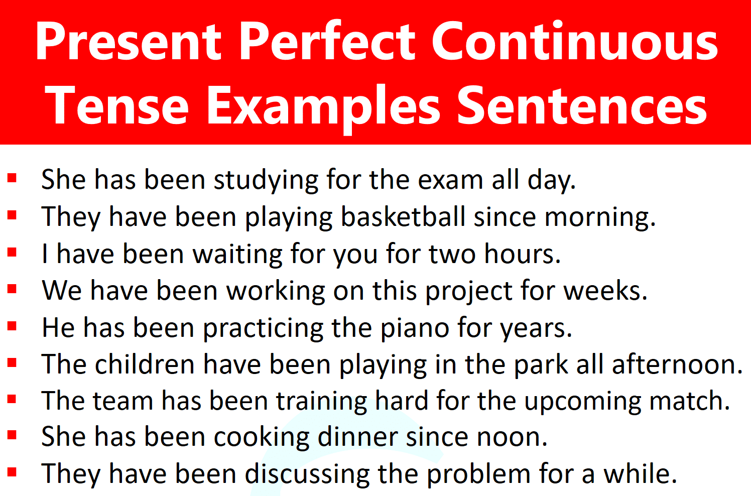 100 Present Perfect Continuous Tense Examples Sentences