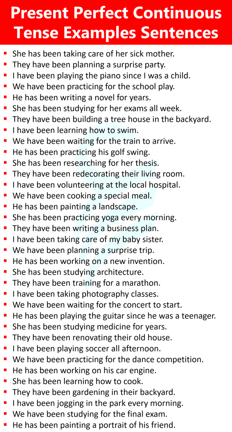 100 Present Perfect Continuous Tense Examples Sentences • Englishilm
