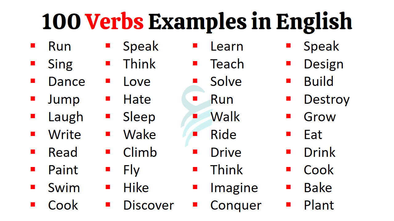 100 Dynamic Examples of Verbs in English | Verbs List