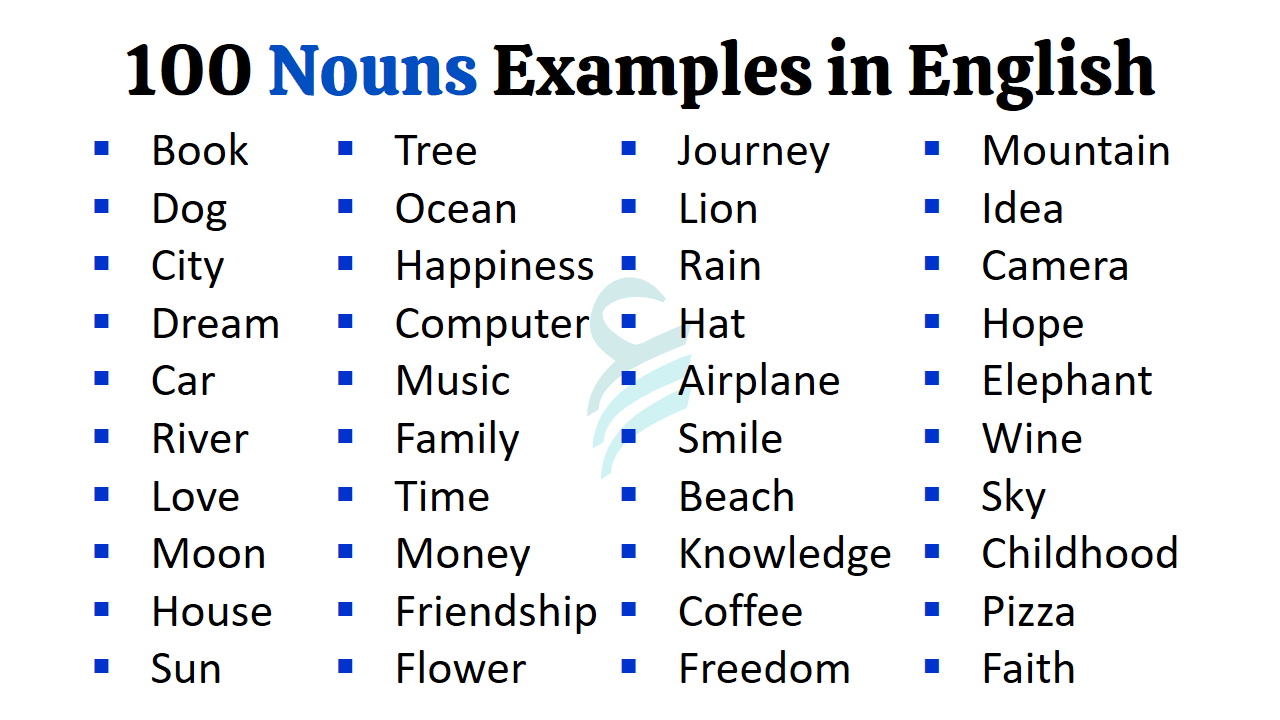 100 Examples of Nouns in English - A Comprehensive Guide