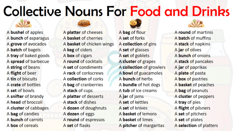 100+ Collective Nouns List for Food and Drinks | Collective Nouns