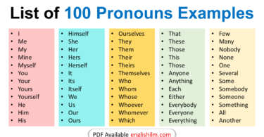 100 Basic Pronouns Examples in English