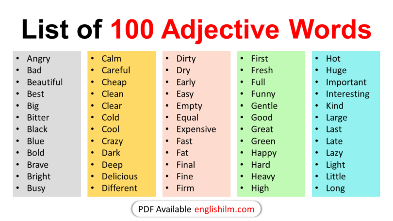 100 Basic Adjective Examples in English | Adjective Words