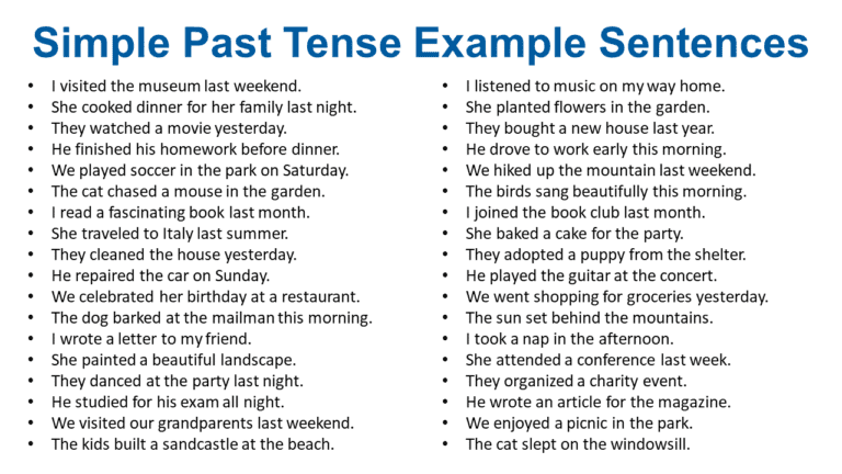 100 Example Sentences of Simple Past Tense in English